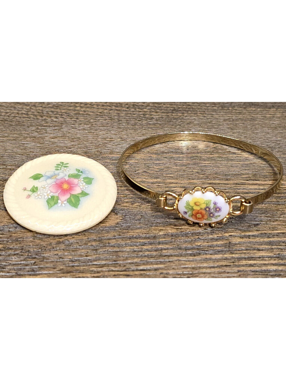 Vintage Avon French Flowers Bracelet & Floral Porcelain Brooch